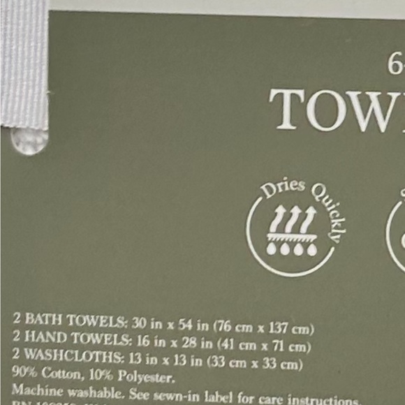 Perfect Touch 6 Piece White Towel Set Dries Quickly Soft New - Picture 3 of 3